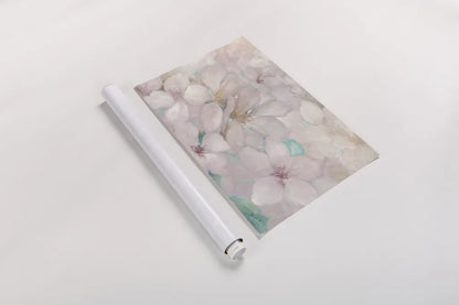 Apple Blossoms Teal by Julia Purinton. shown as a rolled paper print. Available as archival giclee rolled canvas, fine art paper, or poster print. SKU 50069i.