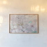 Apple Blossoms Teal by Julia Purinton. shown as a paper print in a natural frame. Available as a archival giclee rolled canvas, fine art paper, or poster print. SKU 50069i.