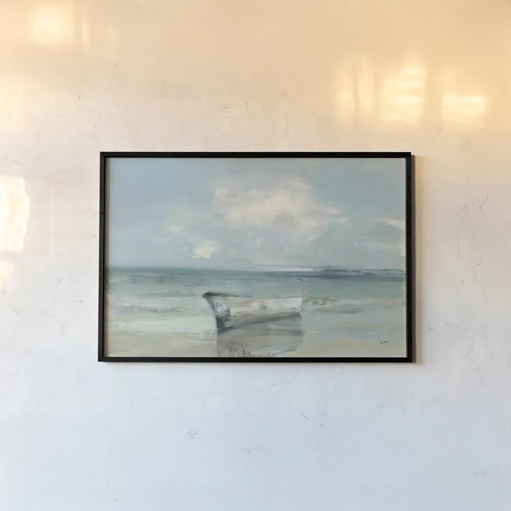 Ashore by Julia Purinton. shown as a paper print in a black flame. Available as a archival giclee rolled canvas, fine art paper, or poster print. SKU 68555i.