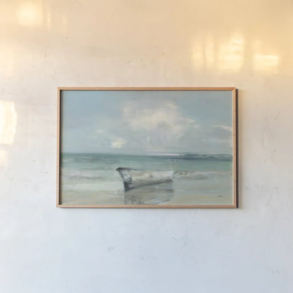 Ashore by Julia Purinton. shown as a paper print in a natural frame. Available as a archival giclee rolled canvas, fine art paper, or poster print. SKU 68555i.