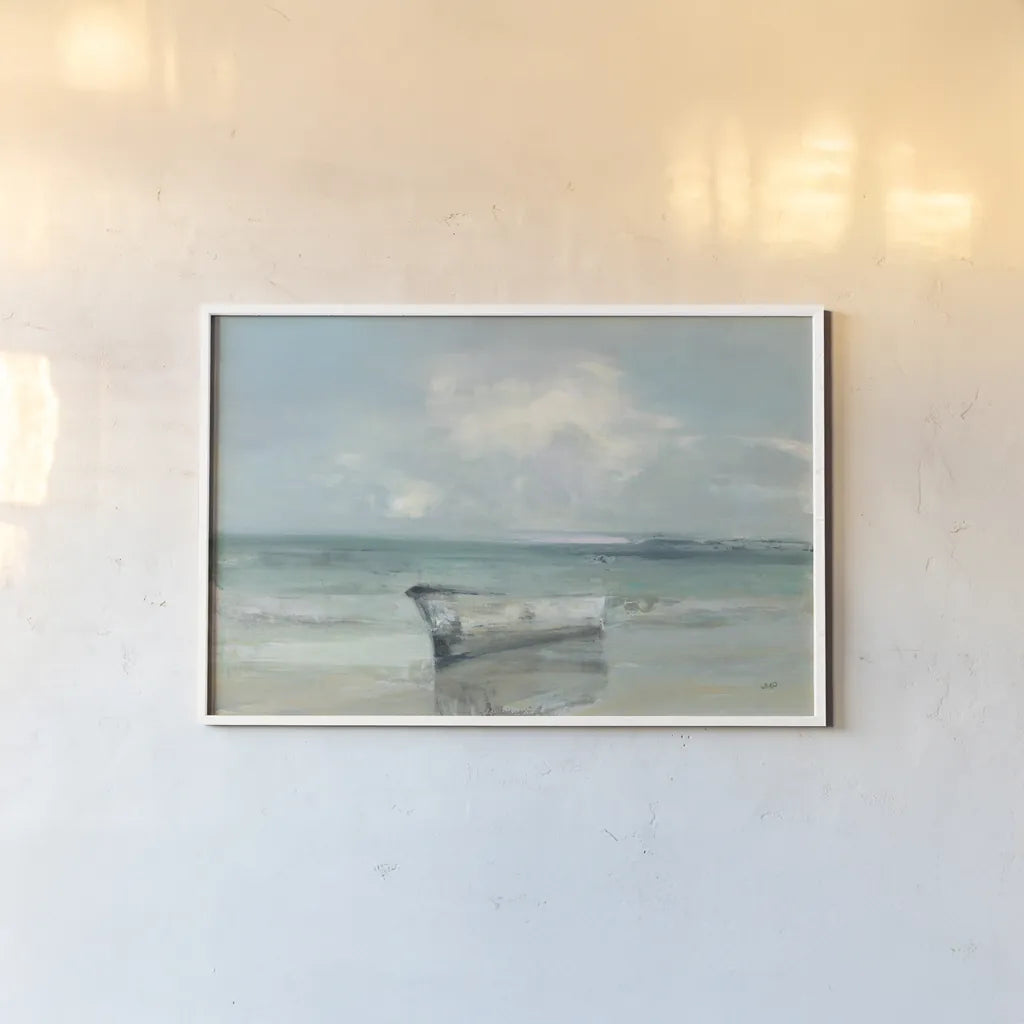 Ashore by Julia Purinton. shown as a paper print in a white frame. Available as a archival giclee rolled canvas, fine art paper, or poster print. SKU 68555i.