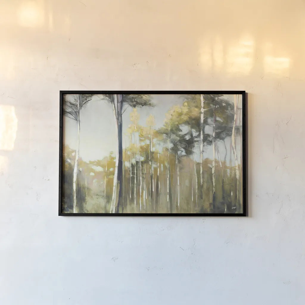 Aspen Reverie by Julia Purinton. shown as a paper print in a black flame. Available as a archival giclee rolled canvas, fine art paper, or poster print. SKU 17111i.