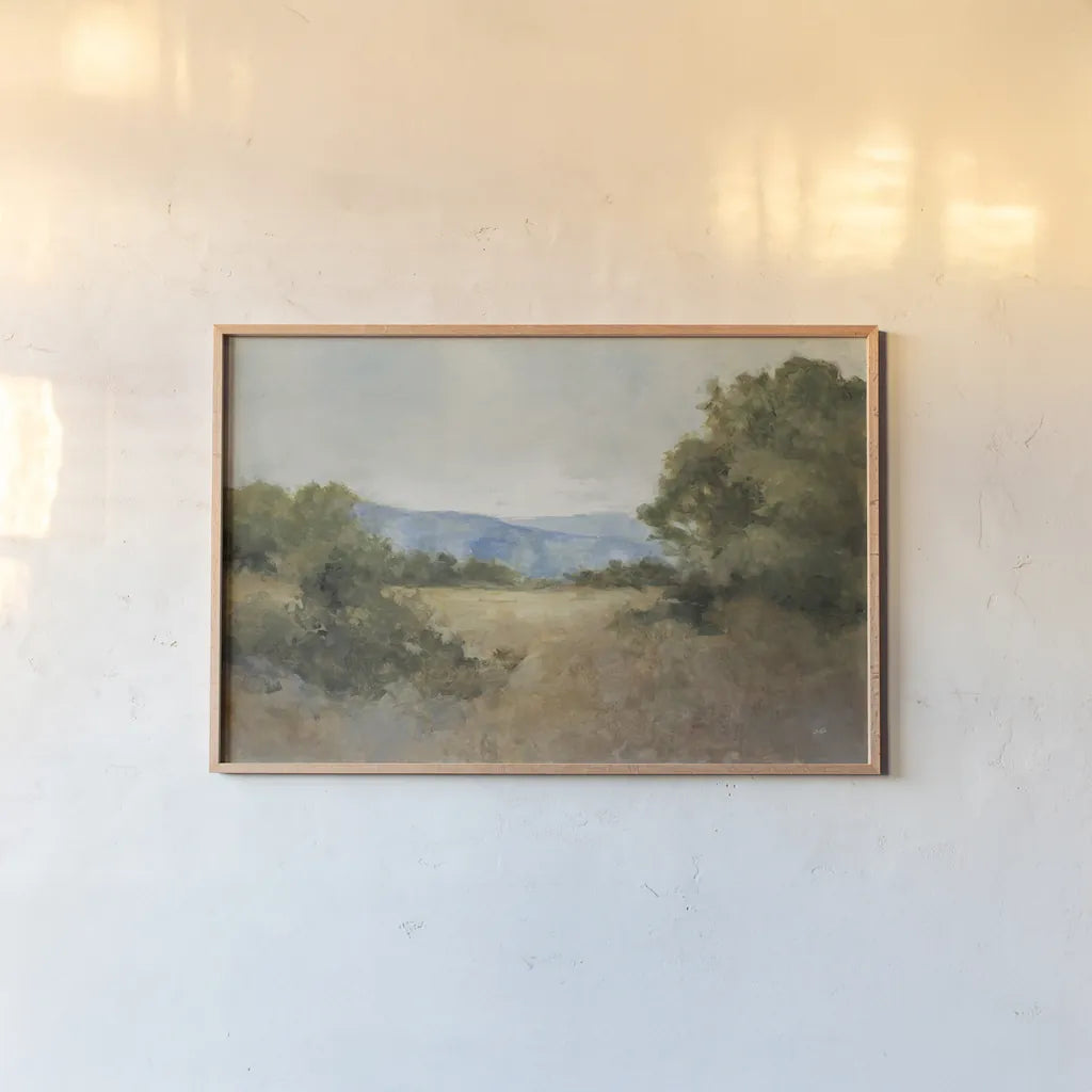 August Fields by Julia Purinton. shown as a paper print in a natural frame. Available as a archival giclee rolled canvas, fine art paper, or poster print. SKU 79248i.