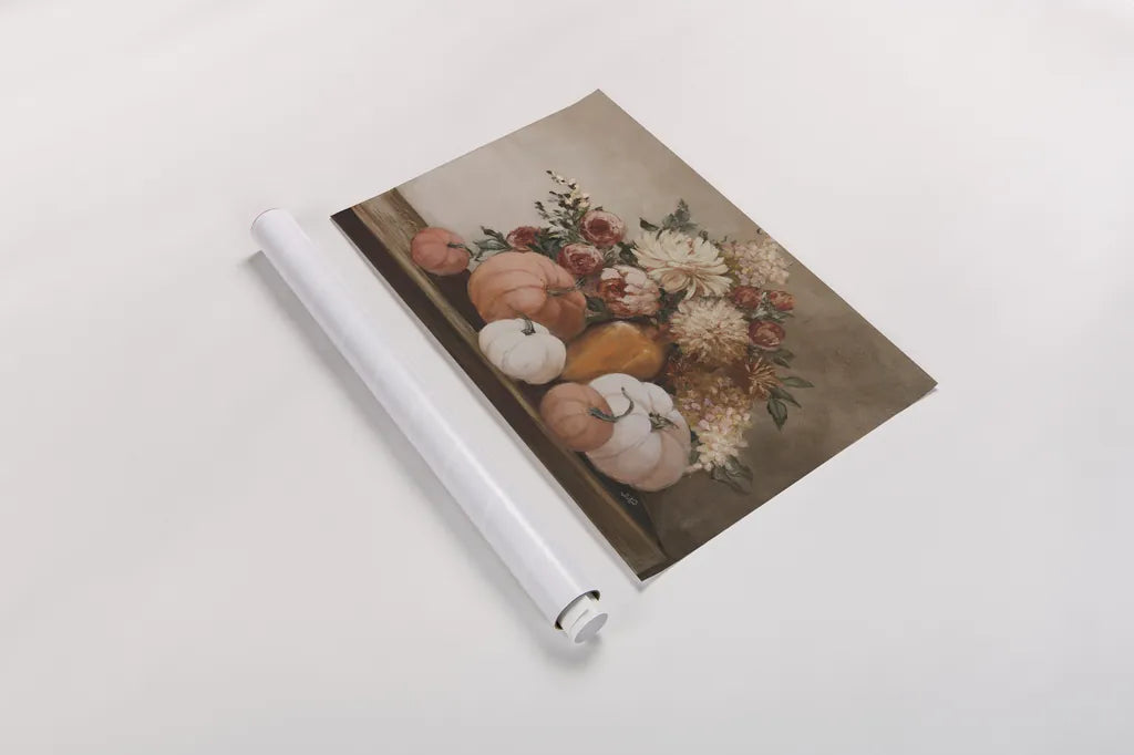 Autumn Bounty by Julia Purinton. shown as a rolled paper print. Available as archival giclee rolled canvas, fine art paper, or poster print. SKU 96696i.