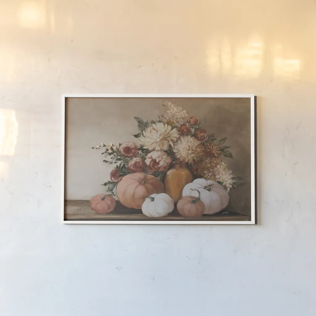 Autumn Bounty by Julia Purinton. shown as a paper print in a white frame. Available as a archival giclee rolled canvas, fine art paper, or poster print. SKU 96696i.