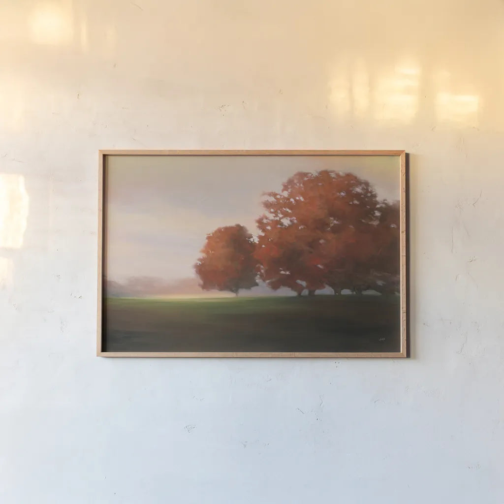 Autumn Glow by Julia Purinton. shown as a paper print in a natural frame. Available as a archival giclee rolled canvas, fine art paper, or poster print. SKU 57711i.