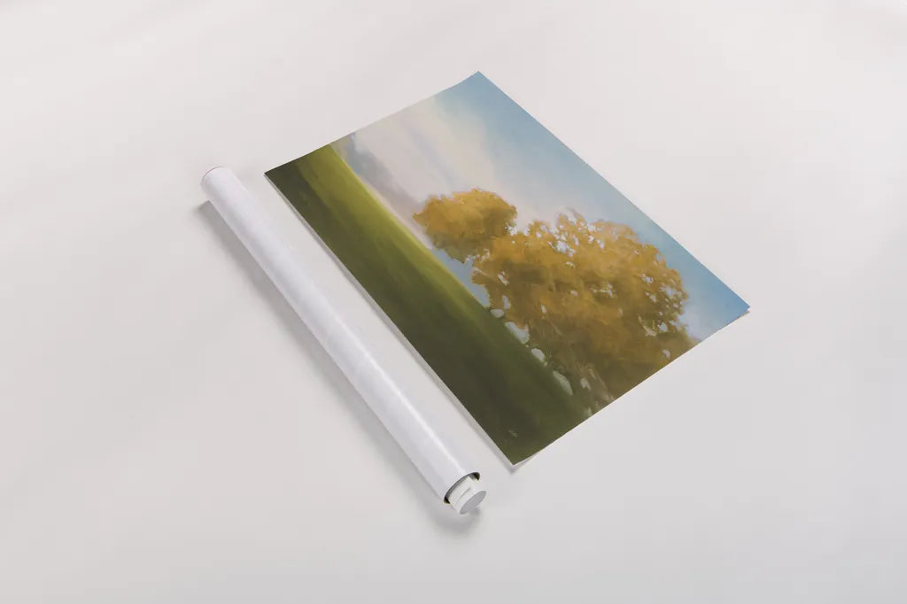 Autumn Glow Gold by Julia Purinton. shown as a rolled paper print. Available as archival giclee rolled canvas, fine art paper, or poster print. SKU 62630i.