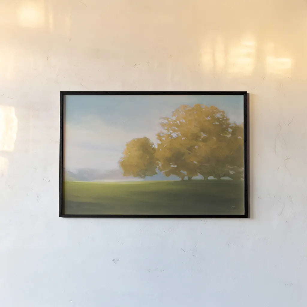 Autumn Glow Gold by Julia Purinton. shown as a paper print in a black flame. Available as a archival giclee rolled canvas, fine art paper, or poster print. SKU 62630i.