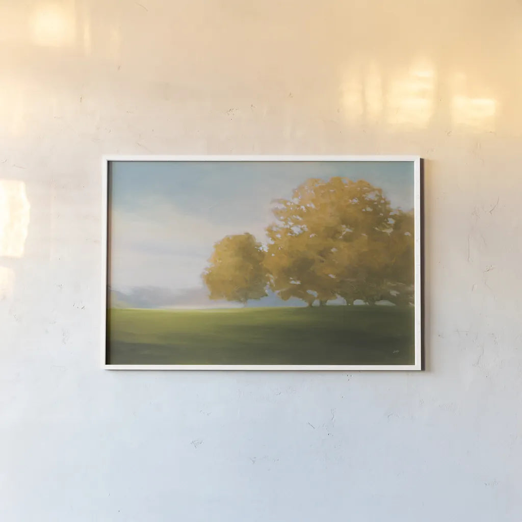 Autumn Glow Gold by Julia Purinton. shown as a paper print in a white frame. Available as a archival giclee rolled canvas, fine art paper, or poster print. SKU 62630i.