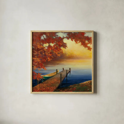 Autumn Glow III by Julia Purinton. Shown in a natural wood glass frame for a timeless modern aesthetic. Available as an archival giclee rolled canvas, fine art paper, or poster print. SKU 22104a.