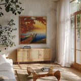 Autumn Glow III by Julia Purinton. Shown in a natural wood frame in a cozy modern living room. Available as an archival giclee rolled canvas, fine art paper, or poster print. SKU 22104a.