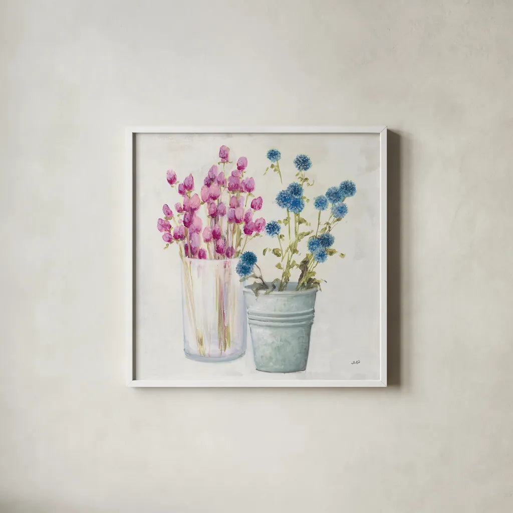 Autumn Greenhouse IV by Julia Purinton. Shown in a crisp white glass frame for a clean and minimalist style. Available as an archival giclee rolled canvas, fine art paper, or poster print. SKU 70763a.