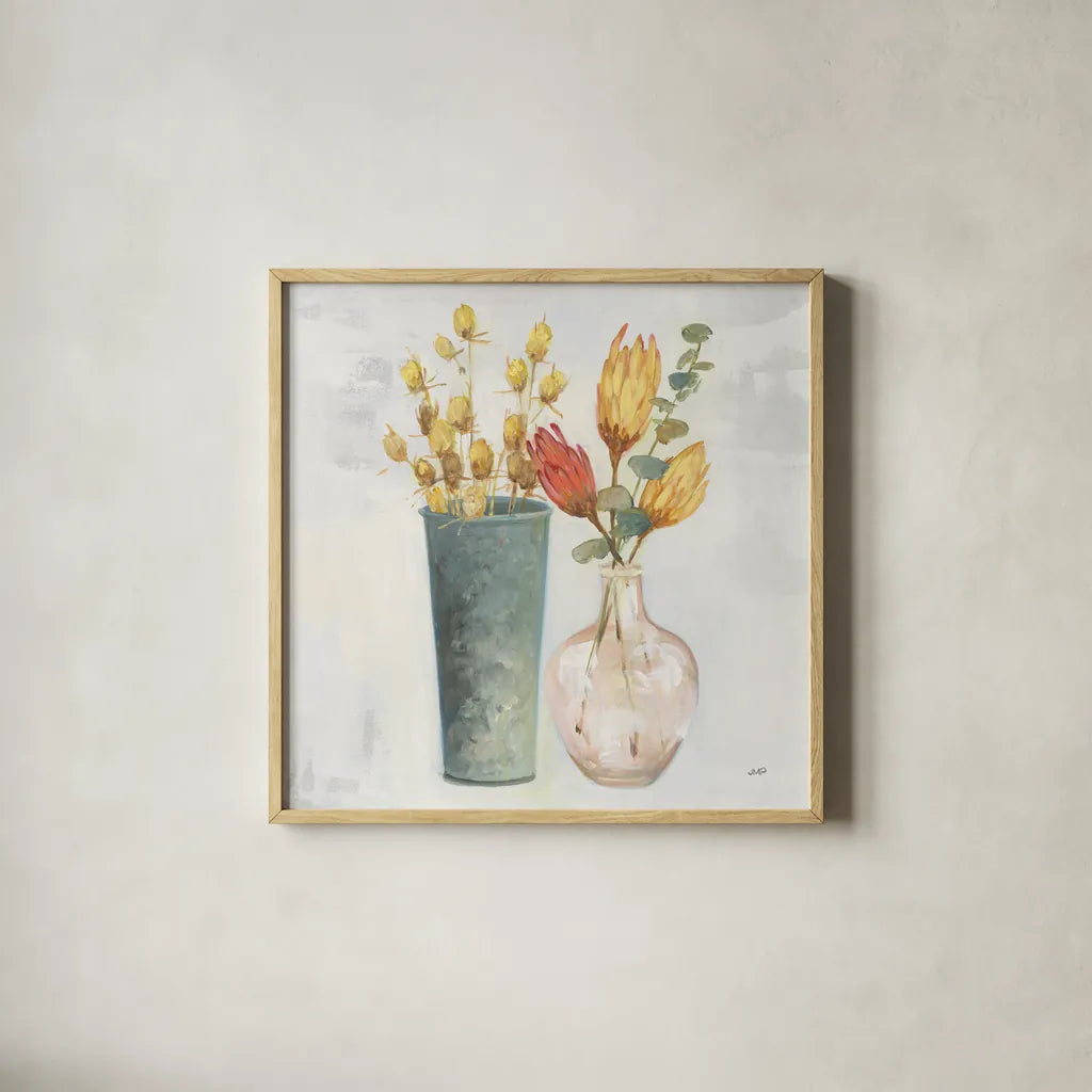 Autumn Greenhouse V by Julia Purinton. Shown in a natural wood glass frame for a timeless modern aesthetic. Available as an archival giclee rolled canvas, fine art paper, or poster print. SKU 70764a.