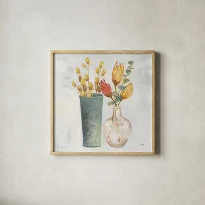 Autumn Greenhouse V by Julia Purinton. Shown in a natural wood glass frame for a timeless modern aesthetic. Available as an archival giclee rolled canvas, fine art paper, or poster print. SKU 70764a.