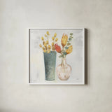 Autumn Greenhouse V by Julia Purinton. Shown in a crisp white glass frame for a clean and minimalist style. Available as an archival giclee rolled canvas, fine art paper, or poster print. SKU 70764a.