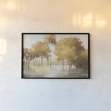Autumn Lake Gold by Julia Purinton. shown as a paper print in a black flame. Available as a archival giclee rolled canvas, fine art paper, or poster print. SKU 62629i.
