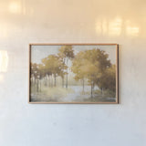 Autumn Lake Gold by Julia Purinton. shown as a paper print in a natural frame. Available as a archival giclee rolled canvas, fine art paper, or poster print. SKU 62629i.