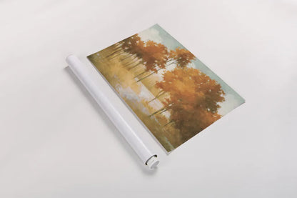 Autumn Lake Orange by Julia Purinton. shown as a rolled paper print. Available as archival giclee rolled canvas, fine art paper, or poster print. SKU 68782i.