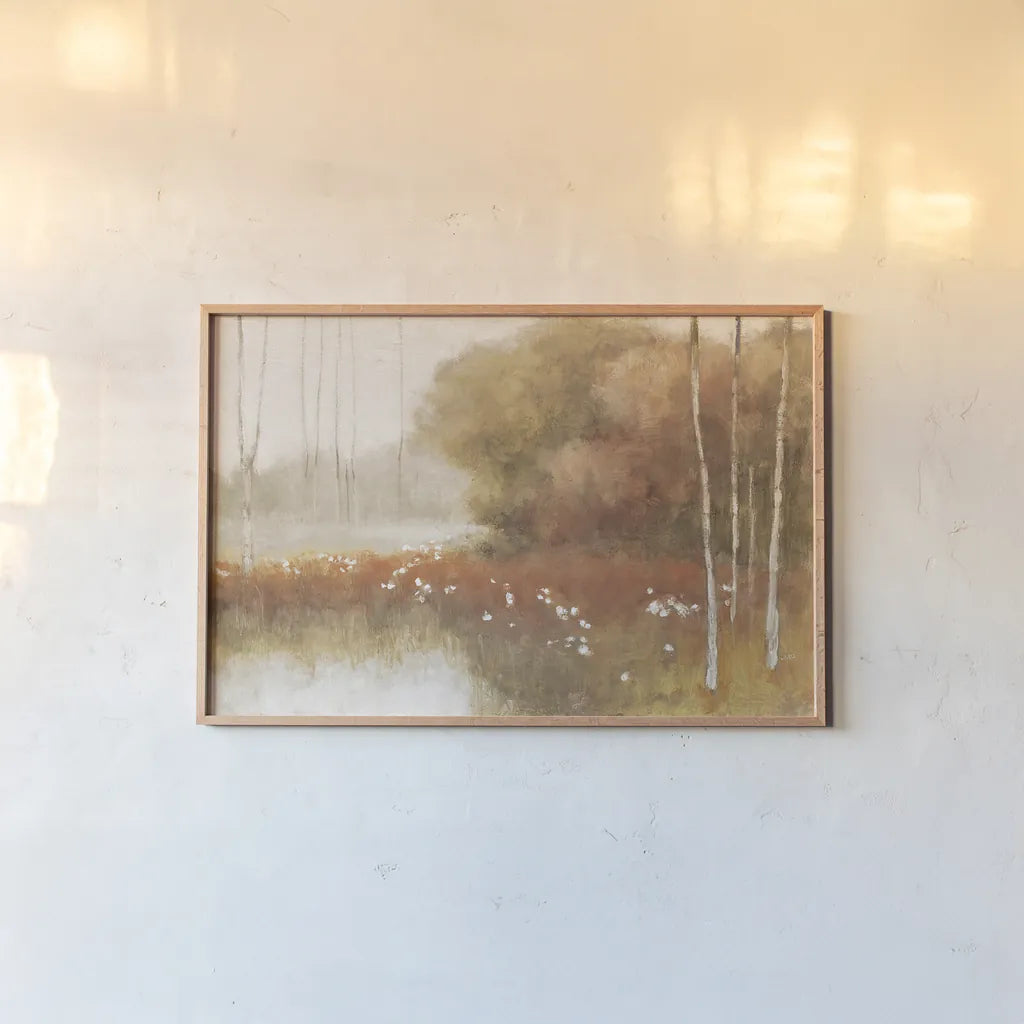 Autumn Midst by Julia Purinton. shown as a paper print in a natural frame. Available as a archival giclee rolled canvas, fine art paper, or poster print. SKU 30461i.