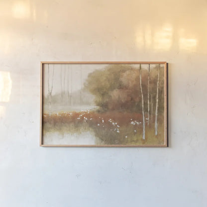 Autumn Midst by Julia Purinton. shown as a paper print in a natural frame. Available as a archival giclee rolled canvas, fine art paper, or poster print. SKU 30461i.