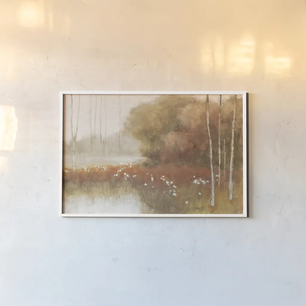 Autumn Midst by Julia Purinton. shown as a paper print in a white frame. Available as a archival giclee rolled canvas, fine art paper, or poster print. SKU 30461i.