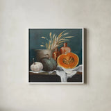 Autumn Still Life by Julia Purinton. Shown in a crisp white glass frame for a clean and minimalist style. Available as an archival giclee rolled canvas, fine art paper, or poster print. SKU 87344a.