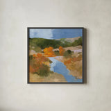 Autumn in the West Sq by Julia Purinton. Shown in a sleek black glass frame for a contemporary gallery look. Available as an archival giclee rolled canvas, fine art paper, or poster print. SKU 65154a.