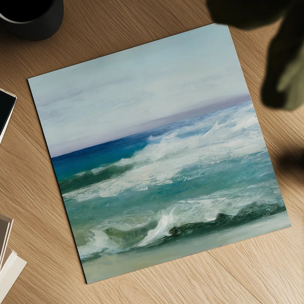 Azure Ocean by Julia Purinton. Shown as a detailed flat fine art print, highlighting archival giclee quality. Available as an archival giclee rolled canvas, fine art paper, or poster print. SKU 34631a.