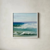 Azure Ocean by Julia Purinton. Shown in a crisp white glass frame for a clean and minimalist style. Available as an archival giclee rolled canvas, fine art paper, or poster print. SKU 34631a.