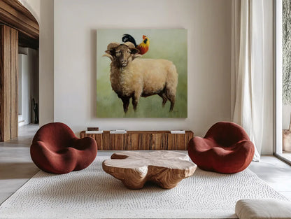 BFF I Crop by Julia Purinton. Shown as extra-large giant wall art in a modern living room. Available as an archival giclee rolled canvas, fine art paper, or poster print. SKU 36178a.