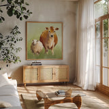 BFF II by Julia Purinton. Shown in a natural wood frame in a cozy modern living room. Available as an archival giclee rolled canvas, fine art paper, or poster print. SKU 36179a.
