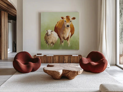 BFF II by Julia Purinton. Shown as extra-large giant wall art in a modern living room. Available as an archival giclee rolled canvas, fine art paper, or poster print. SKU 36179a.