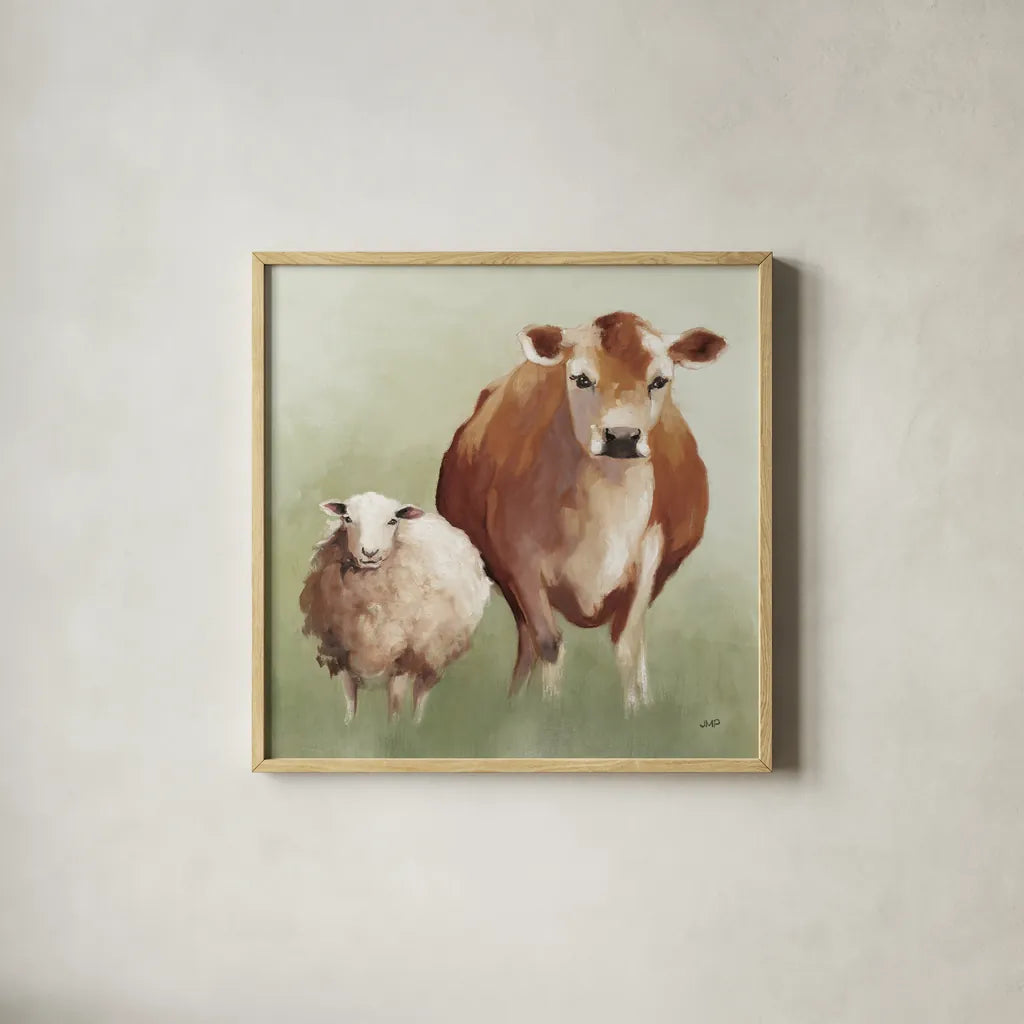 BFF II Light by Julia Purinton. Shown in a natural wood glass frame for a timeless modern aesthetic. Available as an archival giclee rolled canvas, fine art paper, or poster print. SKU 89472a.