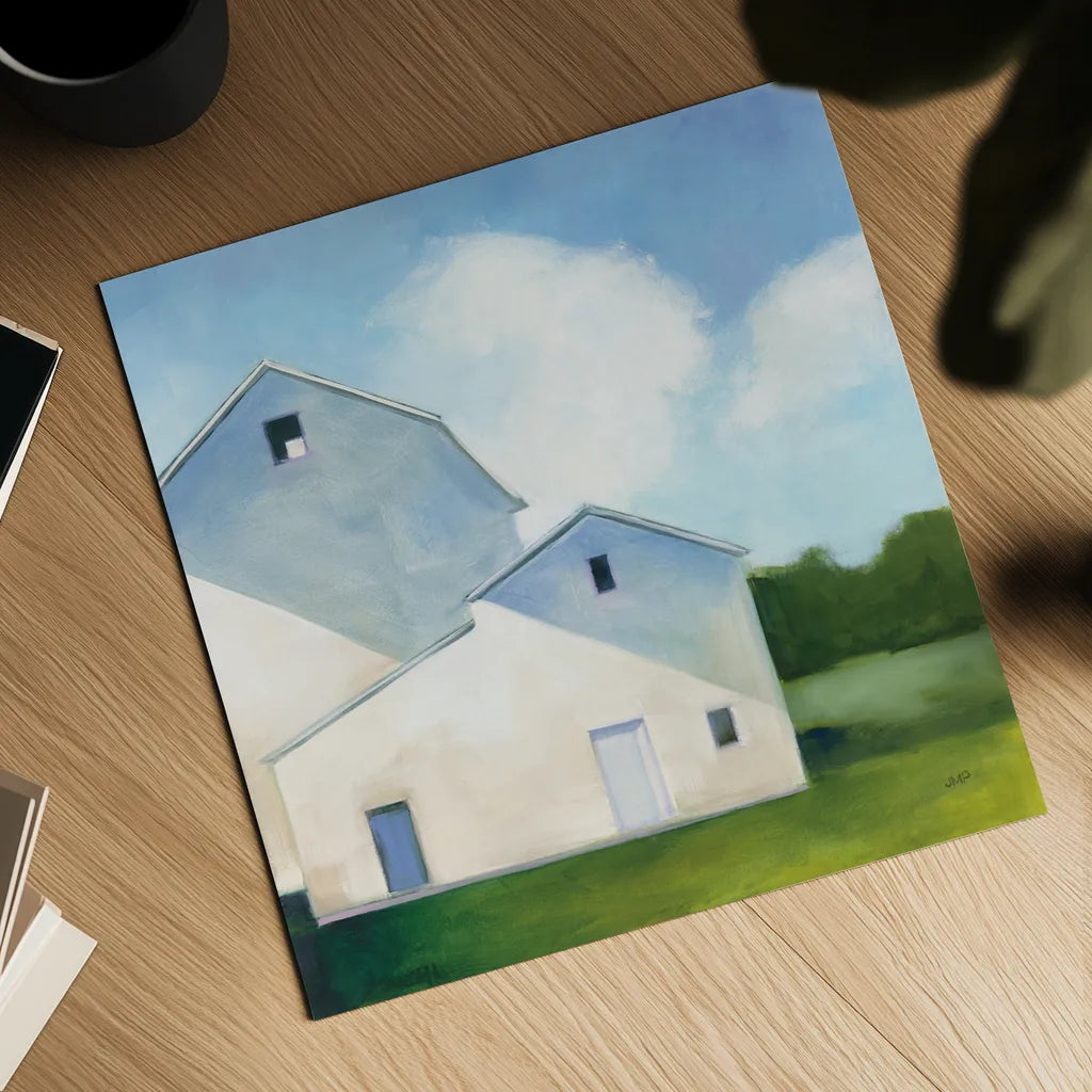 Barn Shadows by Julia Purinton. Shown as a detailed flat fine art print, highlighting archival giclee quality. Available as an archival giclee rolled canvas, fine art paper, or poster print. SKU 78368a.