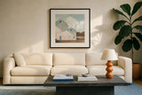 Barn Shadows Neutral by Julia Purinton. Displayed in a glass frame with matte in a clean modern living room. Available as an archival giclee rolled canvas, fine art paper, or poster print. SKU 78757a.