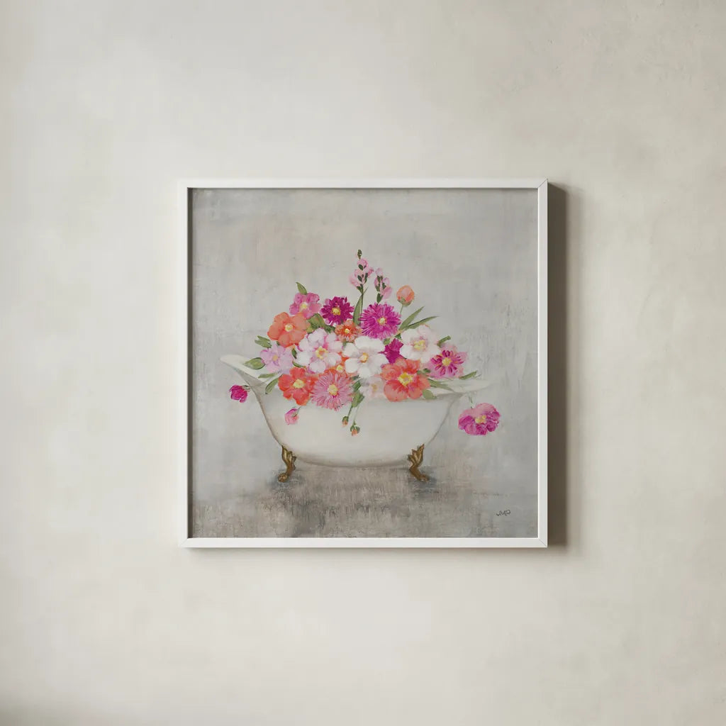 Bathing Beauty by Julia Purinton. Shown in a crisp white glass frame for a clean and minimalist style. Available as an archival giclee rolled canvas, fine art paper, or poster print. SKU 83499a.