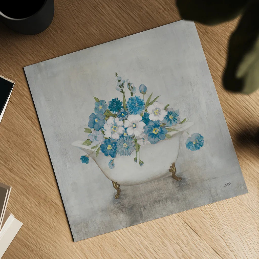 Bathing Beauty Blue by Julia Purinton. Shown as a detailed flat fine art print, highlighting archival giclee quality. Available as an archival giclee rolled canvas, fine art paper, or poster print. SKU 83760a.