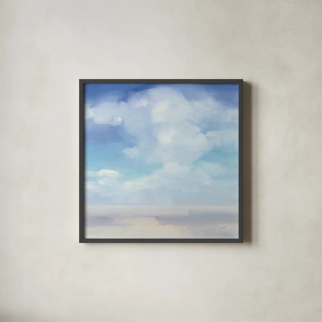 Beach Sky by Julia Purinton. Shown in a sleek black glass frame for a contemporary gallery look. Available as an archival giclee rolled canvas, fine art paper, or poster print. SKU 73768a.