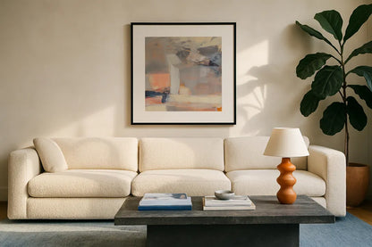 Beale Street Abstract II Crop by Julia Purinton. Displayed in a glass frame with matte in a clean modern living room. Available as an archival giclee rolled canvas, fine art paper, or poster print. SKU 91419a.