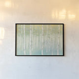 Birches at Sunrise by Julia Purinton. shown as a paper print in a black flame. Available as a archival giclee rolled canvas, fine art paper, or poster print. SKU 50234i.