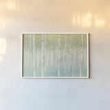 Birches at Sunrise by Julia Purinton. shown as a paper print in a white frame. Available as a archival giclee rolled canvas, fine art paper, or poster print. SKU 50234i.