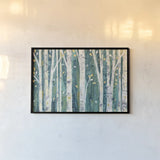 Birches in Spring by Julia Purinton. shown as a paper print in a black flame. Available as a archival giclee rolled canvas, fine art paper, or poster print. SKU 21962i.