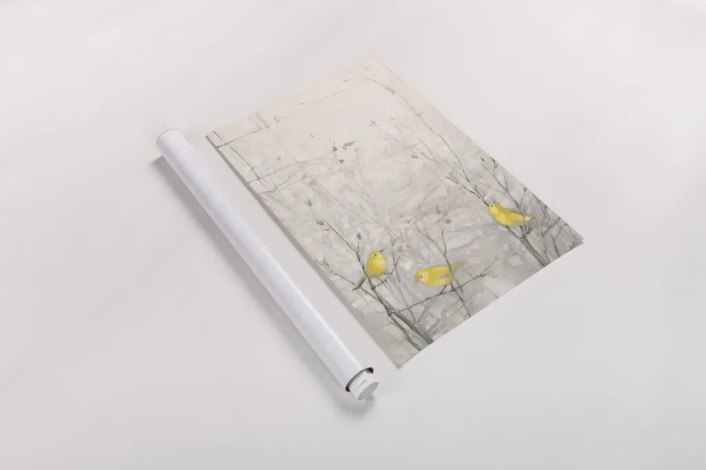 Birds in Trees I by Julia Purinton. shown as a rolled paper print. Available as archival giclee rolled canvas, fine art paper, or poster print. SKU 70138h.