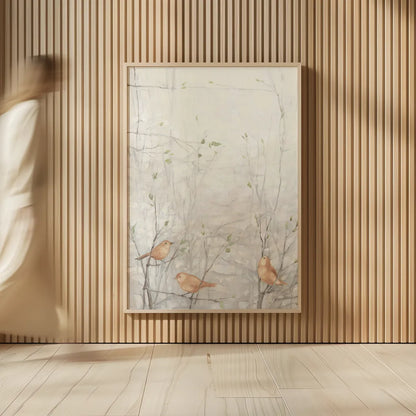 Birds in Trees I Brown by Julia Purinton. shown as over sized large wall art. Available as an archival giclee rolled canvas, fine art paper, or poster print. SKU 72207h.