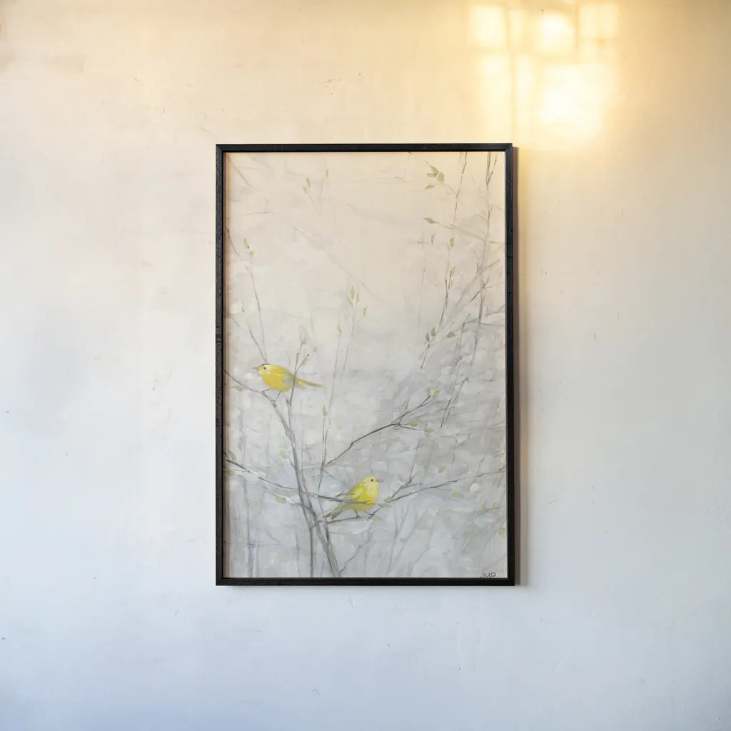 Birds in Trees II by Julia Purinton. shown as a paper print in a black flame. Available as a archival giclee rolled canvas, fine art paper, or poster print. SKU 70139h.