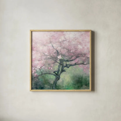 Blooming Apple Tree by Julia Purinton. Shown in a natural wood glass frame for a timeless modern aesthetic. Available as an archival giclee rolled canvas, fine art paper, or poster print. SKU 63247a.
