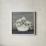 Blooming Bath by Julia Purinton. Shown in a crisp white glass frame for a clean and minimalist style. Available as an archival giclee rolled canvas, fine art paper, or poster print. SKU 83500a.