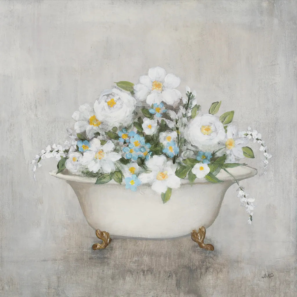 Blooming Bath Light Gray by Julia Purinton. SKU 92013a. Archival Giclee Fine art print for wall decor.