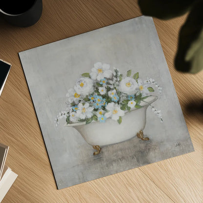 Blooming Bath Light Gray by Julia Purinton. Shown as a detailed flat fine art print, highlighting archival giclee quality. Available as an archival giclee rolled canvas, fine art paper, or poster print. SKU 92013a.