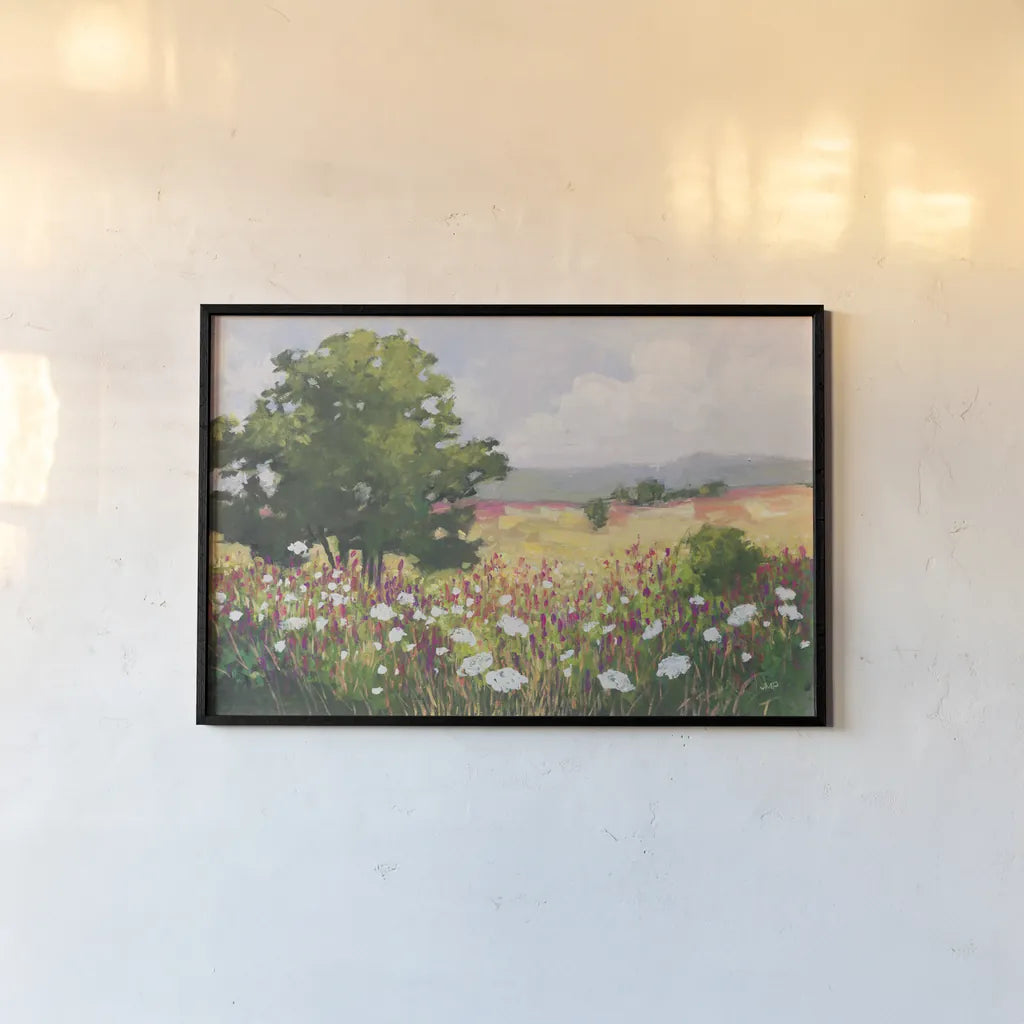 Blooming Horizon by Julia Purinton. shown as a paper print in a black flame. Available as a archival giclee rolled canvas, fine art paper, or poster print. SKU 95726i.